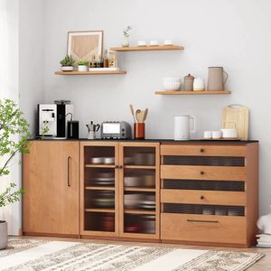 Aparador de Madera Maciza, Mueble de Almacenamiento, Estilo Nórdico Japonés, Mueble para Té, para Apartamentos Pequeños, Comedor, Mueble de Pared para Botellas y Platos - Product Image 1