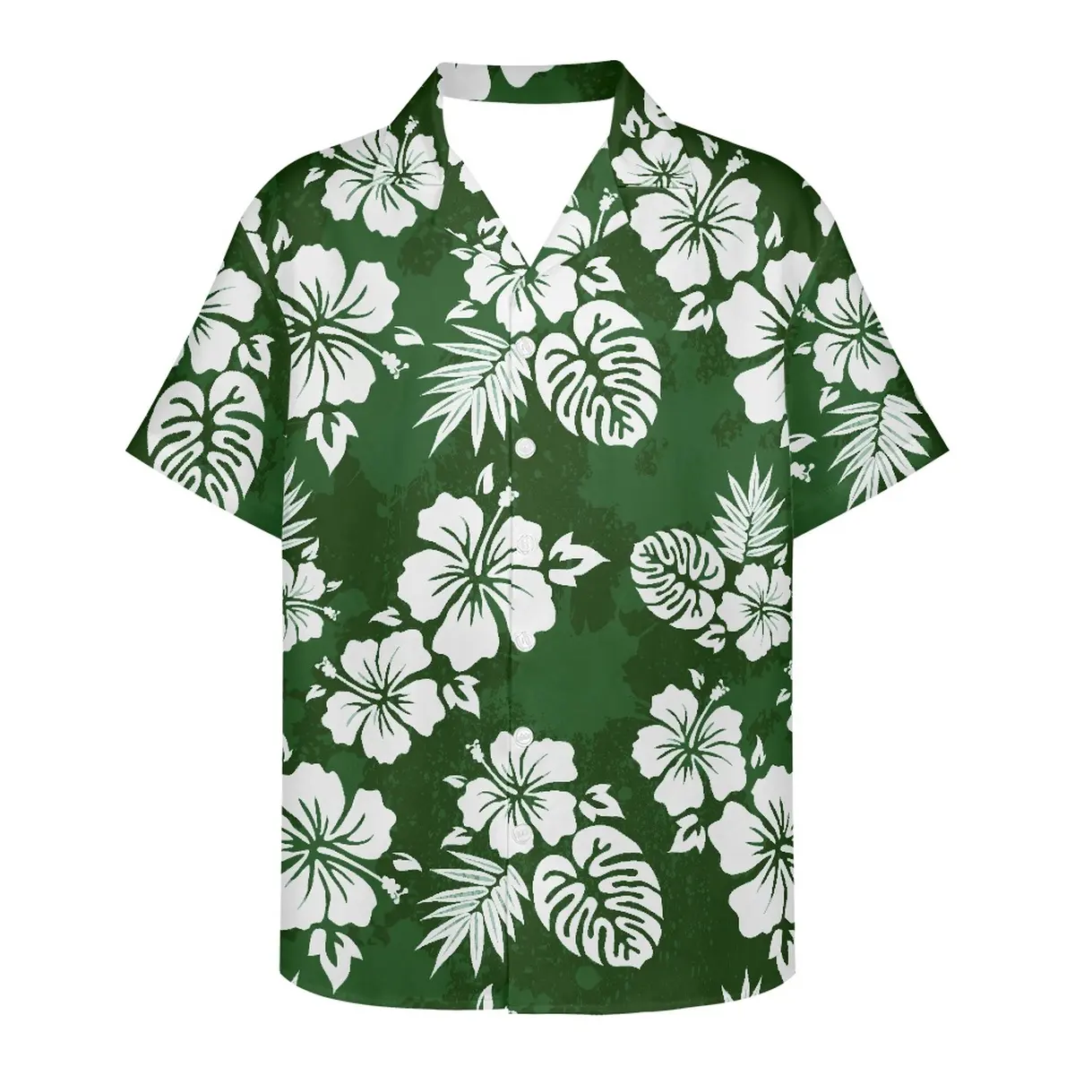 Green Summer Hibiscus Hawaiian Beachwear Shirts for Men Wholesale Polynesian Tribal Shirt Luxury Custom Logo Button Up T Shirts