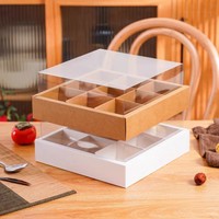 Boîte à gâteau personnalisée en papier kraft avec fenêtre, grille blanche, pour déjeuner, sorties printanières, thé de l'après-midi, parois transparentes épaissies