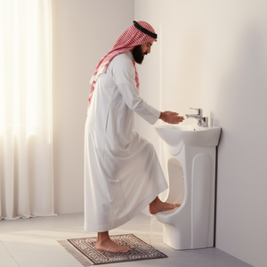 Lavabo Ovalado de Cerámica 2 en 1 para Lavado de Pies (Wudu), <span class=keywords><strong>con</strong></span> <span class=keywords><strong>Pedestal</strong></span>, para Baño de Hotel y Uso Doméstico - Product Image 2