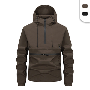 Nuovi Arrivi: Felpe <span class=keywords><strong>con</strong></span> Mezza Zip in Poliestere Antivento per Uomo <span class=keywords><strong>con</strong></span> Logo Personalizzato, Pullover <span class=keywords><strong>Marrone</strong></span> e Nero <span class=keywords><strong>con</strong></span> Zip a un Quarto - Product Image 1