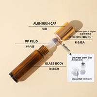 Flacon roll-on pour huiles essentielles et parfums, 5ml, 6ml, 8ml, 10ml, 15ml, avec bille roulante en verre et pierres colorées en acier, pour emballage cosmétique