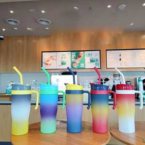 Adventure <b>Cup</b> <b>Straw</b> New Plastic Gradient Ramp Car Mug Handle Tumblers 1200ml American Style for Travel Serving Ice Cold Coffee - Product Image 1