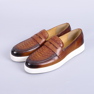 Mocassins pour hommes en cuir véritable, bout rond, semelle extérieure en caoutchouc, semelle intermédiaire en EVA, confortables, toutes saisons, chaussures bateau - Product Image 1
