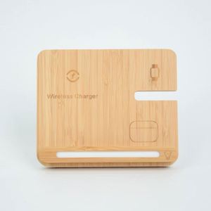 Nuevo Cargador Inalámbrico Multifuncional Plegable de Bambú con Relieve OEM, Base Luminosa de 15W para Teléfono Móvil, Reloj y Auriculares, para Oficina - Product Image 5