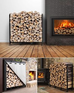 Support en bois extérieur de 34 pouces pour bois de chauffage Support à bois de chauffage extérieur intérieur avec outil de transport de bûches Support à bois de chauffage robuste