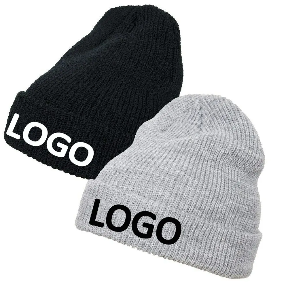 Cheap Custom Logo Winter warm Hats Cold weather Thick Black thermal Acrylic Insulated Fleece lined Knit Beanie hats Tuque