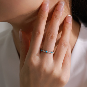 Bague et boucles d'oreilles vintage en argent sterling S925 avec turquoise pour femmes, style minimaliste, bijoux de niche européens et américains - Product Image 5