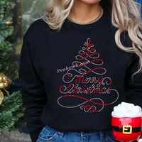 Vente chaude Personnalisé Bling Arbre De Cristal De Noël Photos Conception Strass Transfert De Chaleur pour Vêtement