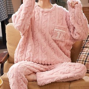 Winter <strong>Pyjamas</strong> Custom 100% Polyester Coral <strong>Fleece</strong> <strong>Women</strong> Two Piece Set Long Sleeve Pullover and Pants <strong>Pyjama</strong> - Product Image 6