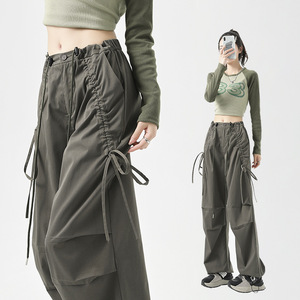 Pantaloni <span class=keywords><strong>Cargo</strong></span> Lunghi Retrò da <span class=keywords><strong>Donna</strong></span> 2025, Vita Alta, Larghi, con Fiocco, Chiusura Elastica, Casual, Sportivi, da Escursionismo, 100% Poliestere, Autunno - Product Image 3