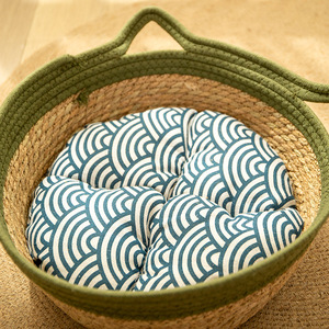 Pet Bed Round Rattan Straw Dog Bed Breathable Polyester Fiber Fill Hand Washable Summer <b>Cooling</b> Pet Bed for Dogs - Product Image 4