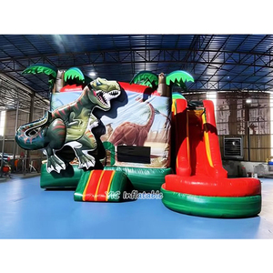 Château gonflable commercial d'extérieur avec toboggan aquatique, thème dinosaure, <span class=keywords><strong>cabane</strong></span> en rondins, pour fêtes - Product Image 1