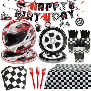 Ensemble de couverts pour moto, assiettes en papier, serviettes et nappe sur le thème de la moto, décoration de fête d'anniversaire Dirt Bike, pour 10 personnes - Product Image 1