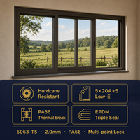 Fenêtre coulissante horizontale double vitrage en alliage d'aluminium JUNYAO, résistante aux ouragans, verre Low-E, joint EPDM, conforme aux normes NFRC AS2047 CE