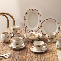 Service de vaisselle domestique en porcelaine artisanale mate de style japonais vintage, avec sous-glaçure couleur châtaigne, compatible lave-vaisselle HSCY1004