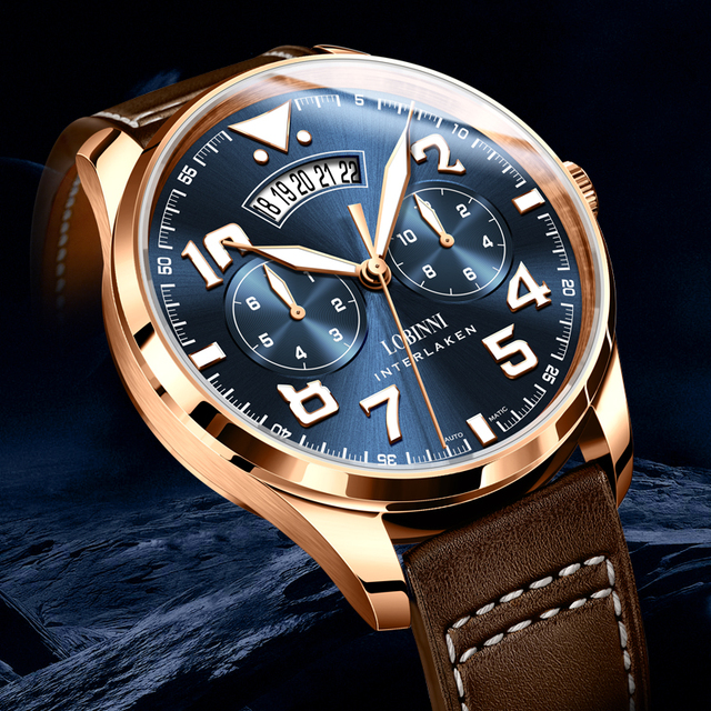 Pilot Men's Luxury Leather Mechanical Watch Luminous Hands Custom Logo Water Resistant Miyota Movement Pointer Dial Display 316