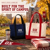 Sac fourre-tout en toile personnalisé avec logo, poche avant, bordure rouge marine, monogramme brodé, sac à main pour le campus, les sports et les articles promotionnels