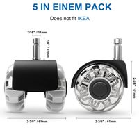 Lot de 5 roulettes modernes pivotantes de 2 pouces pour chaise de bureau, en PU, avec roulement à billes, capacité de charge de 50 kg, silencieuses, polyvalentes pour extérieur et hôtel