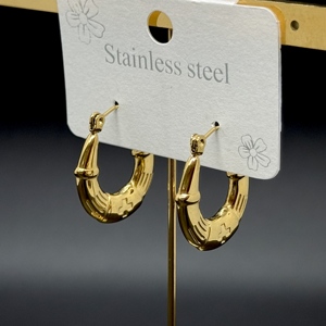 خاتم زهور تجريدي هندسي نسائي عصري من الفولاذ المقاوم للصدأ وأقراط طواق حمم مطلية بالذهب إكسسوار أنيق - Product Image 4