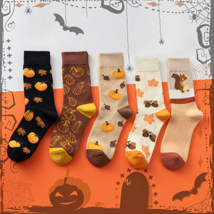 Calcetines <span class=keywords><strong>de</strong></span> Mujer, Estilo Nuevo, a Media Pantorrilla, Coloridos, con Dibujos Animados <span class=keywords><strong>de</strong></span> Ardilla y Calabaza, Certificado CE, Antibacterianos, Largos, <span class=keywords><strong>de</strong></span> Punto, para Otoño - Product Image 6