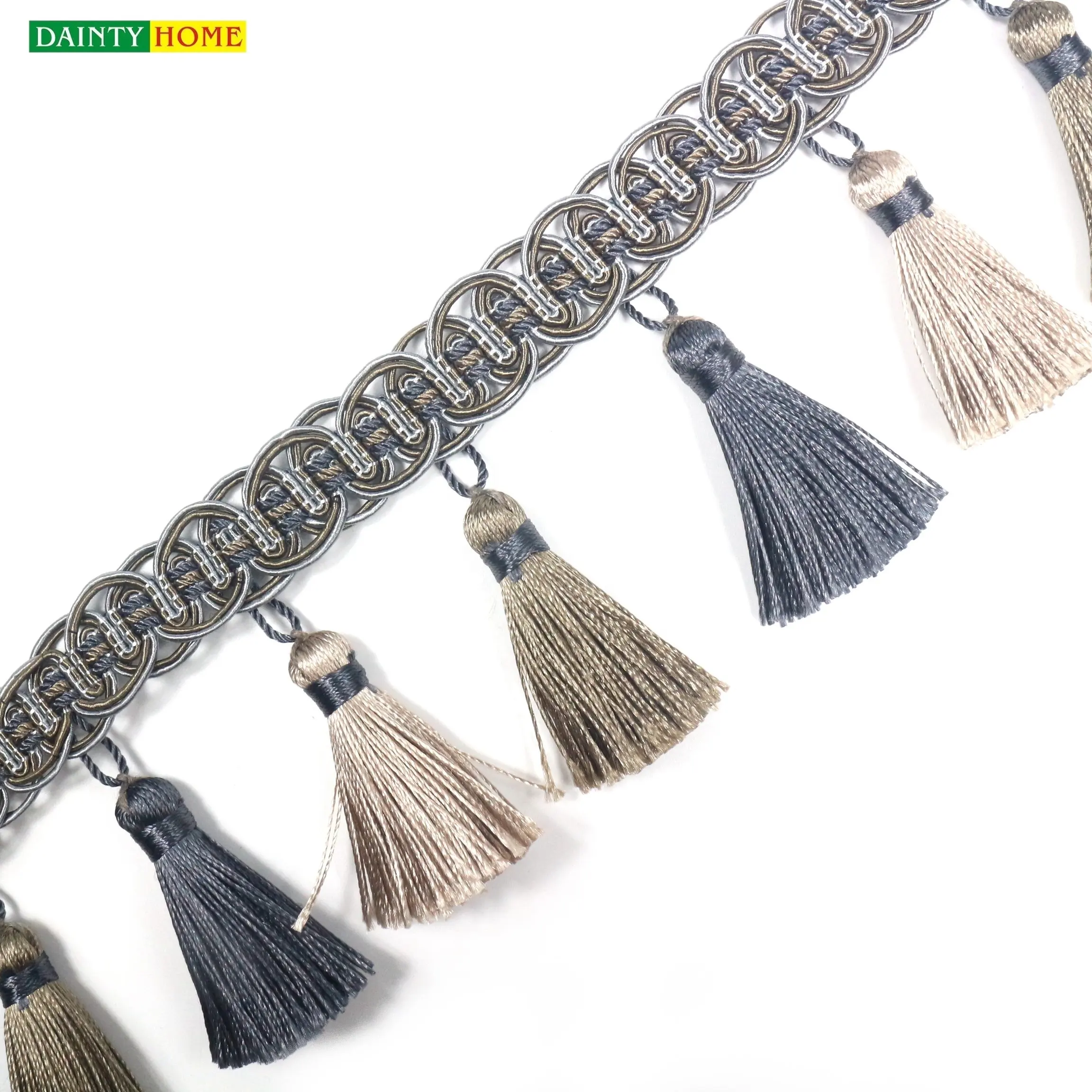 wholesale African style polyester colorful silk 8cm width tassel trim fringe