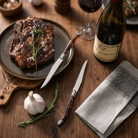 Couteaux à steak Laguiole à lame dentelée avec logo personnalisé, 4 pièces, manche en écaille de tortue ambrée, pour restaurant, hôtel, coffret cadeau