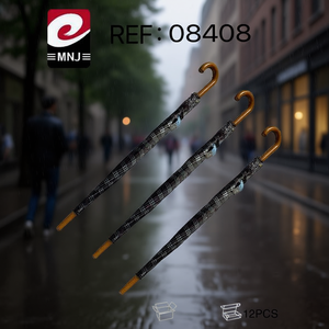 Ombrello a quadretti con manico in legno e punta a gancio, confezione da 12 pezzi - Product Image 3