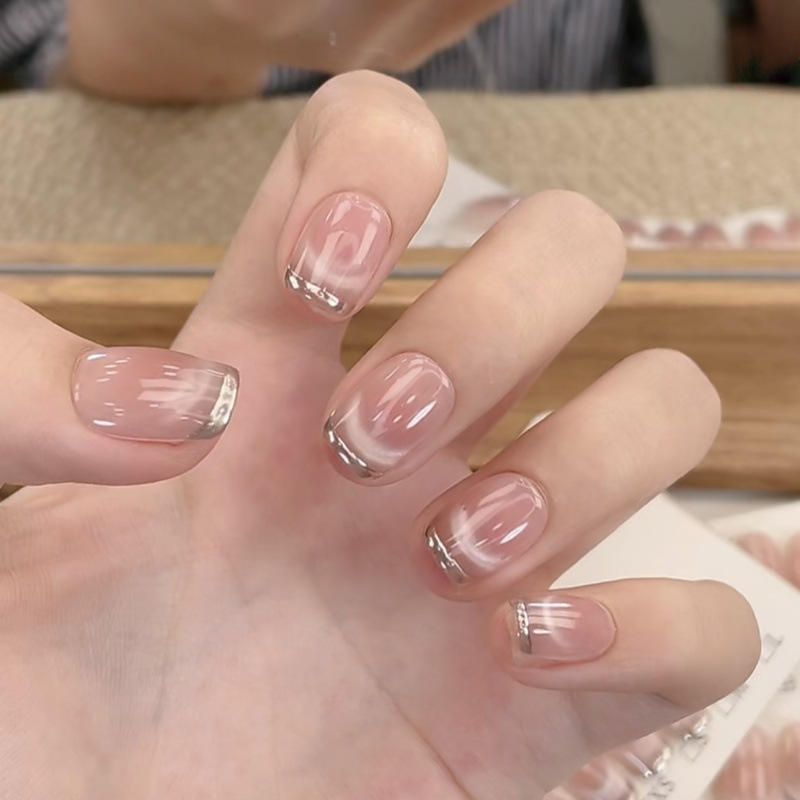 Short Square Luxury Acrylic False Nails Set Wholesale Custom 3D Butterfly Design French Tips Press on Nails Bulk Long-lasting