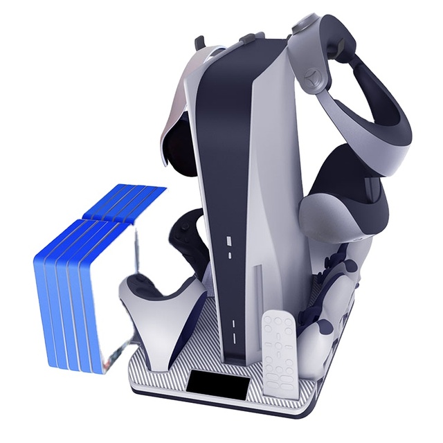 For PS5 Controller With 10 Game Discs Storage and Headphone Hanger Charging Station for PS VR2/PS5 Vertical Cooling Stand
