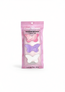 Spugna per trucco Grenobil 7 pezzi x 144 a forma di farfalla, colore lavanda, rosa, bianco - Product Image 1