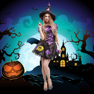 Bruja carnaval fiesta Halloween púrpura negro Color bruja vestido Cosplay <span class=keywords><strong>disfraces</strong></span> - Product Image 2