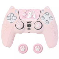 Coque en silicone antidérapante avec oreilles de chat mignonnes pour manette PS5, capuchons de joystick, autocollants pour pavé tactile en forme de patte de chat, ensemble de protections