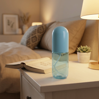 Flacon pulvérisateur en plastique PET en forme de pilule, bleu clair macaron, rechargeable, à brume fine, pour liquide anti-moustiques et tonique facial