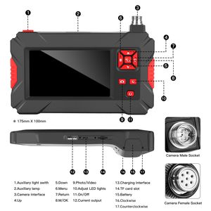 360 derece dönen endoskop kamera 4.3 inç ekran 8mm çift objektif tüp Borescope kamera yılan kamera 8 + 1LED - Product Image 6