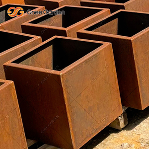 Aesthetic Gnee Corten Steel Square Flower Pot Rustic American Farmhouse Style <b>Large</b> Capacity Floor <b>Planter</b> for Luxury Outdoor - Product Image 5