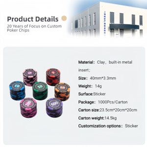 ชุดชิปโป๊กเกอร์เซรามิกดินเผา 14 กรัม แบบกำหนดเองสำหรับขายส่ง พร้อมกล่องใส่ ชิปคาสิโนเปล่า และถาด ชิปโป๊กเกอร์สำหรับความบันเทิง - Product Image 2