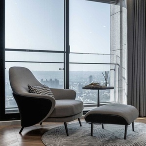 Divano italiano in pelle minimalista in tessuto di cotone <span class=keywords><strong>e</strong></span> lino poltrona soggiorno divano singolo per il tempo libero - Product Image 4