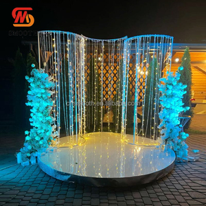 Arche de toile de fond en fer blanc lisse avec éclairage LED pour événements, décoration de fond de mariage en forme de <span class=keywords><strong>S</strong></span>, décoration florale artificielle - Product Image 2