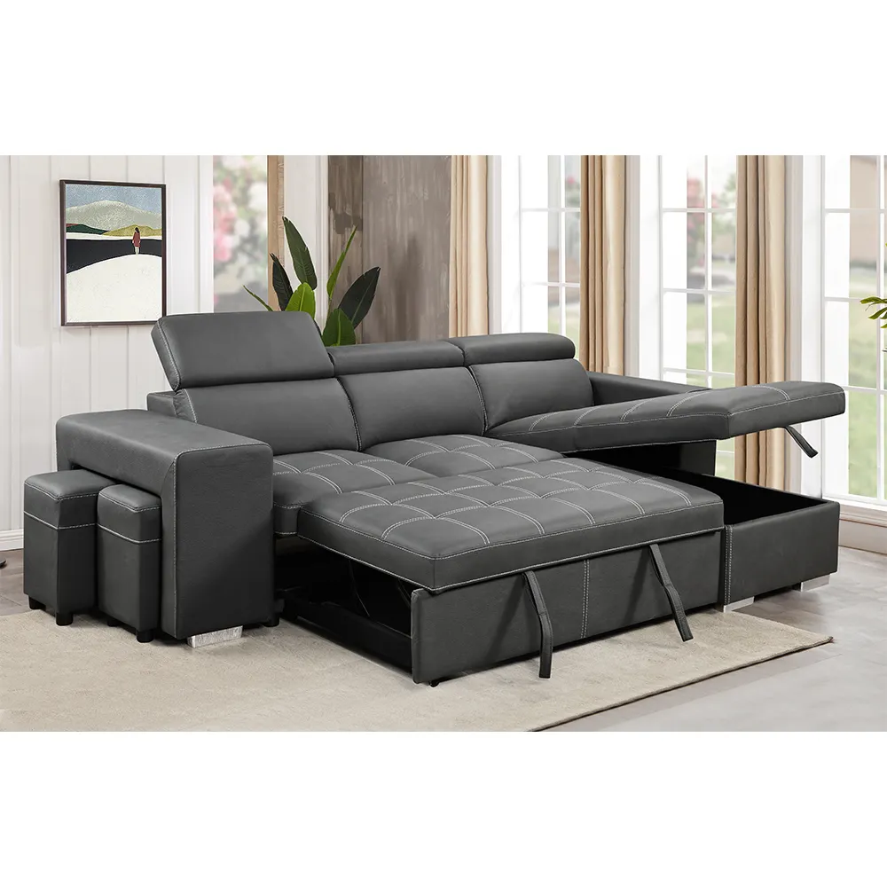 Серый льняной реконфигурируемый ручной складной 81,5 ручной сборки "Бархатный квадратный складной спальный диван-кровать