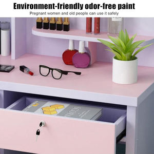 Juego de tocador rosa y blanco con espejo arqueado | Tocador de dormitorio de niña - Product Image 4