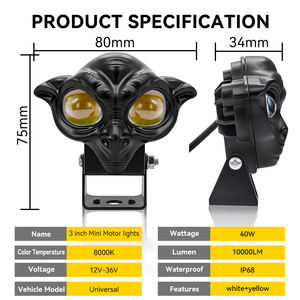 Faro Delantero Doble para Motocicleta de 9-30V, Luz Antiniebla LED de Doble Color Amarillo y Blanco para Motocicleta, Camioneta, ATV, Jeeps - Product Image 6