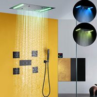 HOMEDEC Ensemble de robinetterie de douche thermostatique en laiton et acier inoxydable avec panneau tactile, pommeau de douche cascade LED 3 fonctions et mitigeur sept poignées