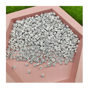 Gran oferta, 100 Uds., artesanía hecha a mano, blanco, redondo, plano, negro, Cara de sonrisa, cuentas sueltas de acrílico - Product Image 2