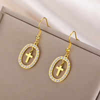 Boucles d'oreilles pendantes ovales mini créatives Gaovo tendance avec croix, en acier inoxydable 304, résistantes au ternissement, avec zirconiums cubiques blancs, bijoux d'oreille à la mode