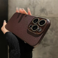 Coque de téléphone en texture litchi couleur unie avec protection d'objectif en cristal pour iPhone 16 16 Pro Max 15 13 12