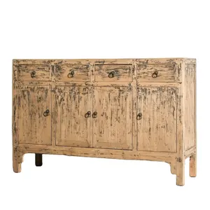 Chinese antique wood rustic shabby chic reclaimed reproduction furniture simple old natural living room sideboard cabinet