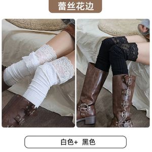 Bas au-dessus du genou avec bordure en dentelle pour femmes, bas noirs à rayures verticales, style japonais doux, mode JK - Product Image 5