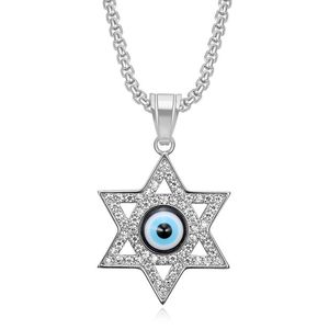 Collier pendentif étoile en acier inoxydable avec incrustation de strass œil bleu, bijoux de mode unisexe, cadeau - Product Image 5