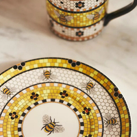 Ensemble de tasses en céramique avec motif abeille nordique peint à la main, poignée dorée, pour la décoration de la maison, le thé, le café, les fêtes, l'usage quotidien